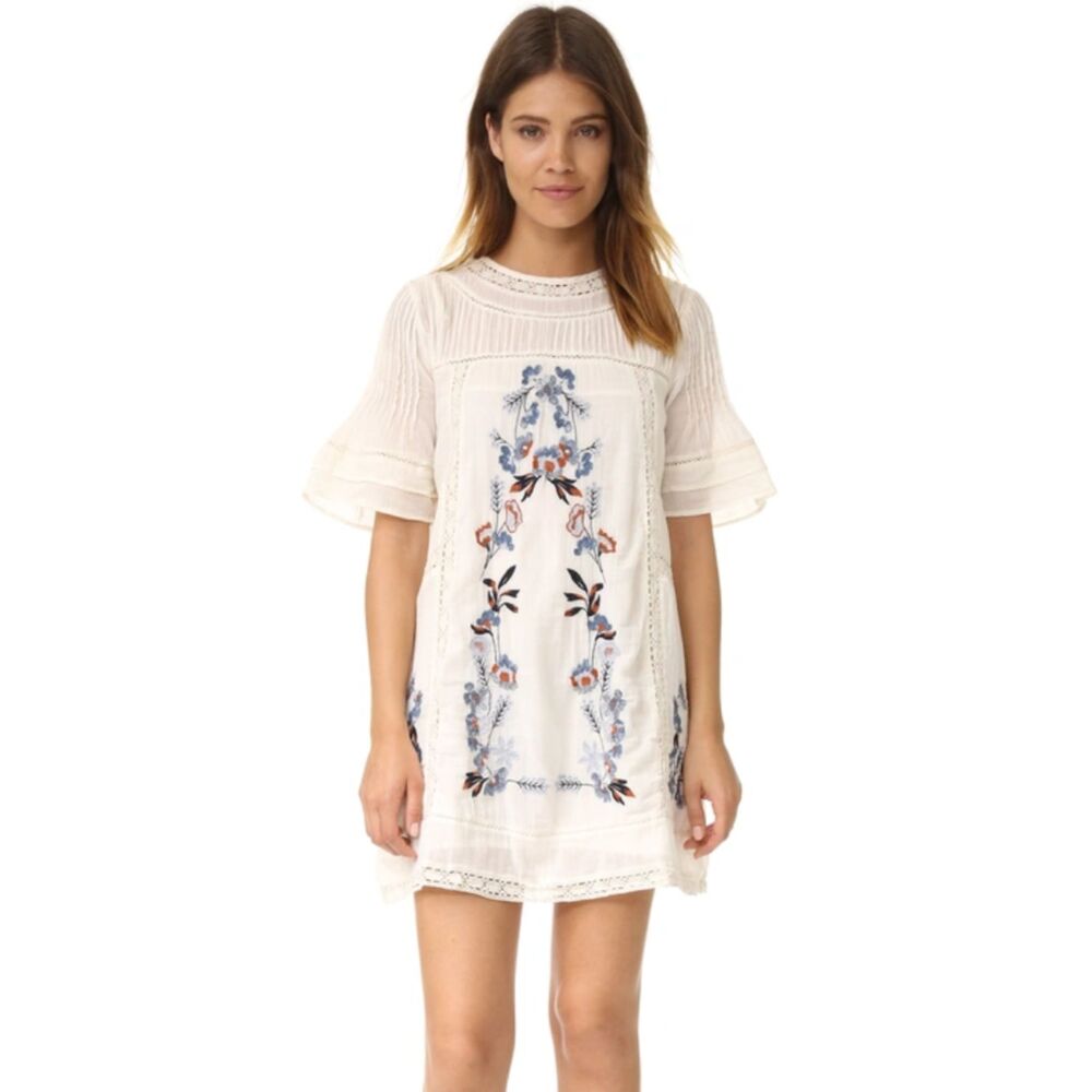 Free People Perfectly Victorian Embroidered Mini Dress In Cream Small